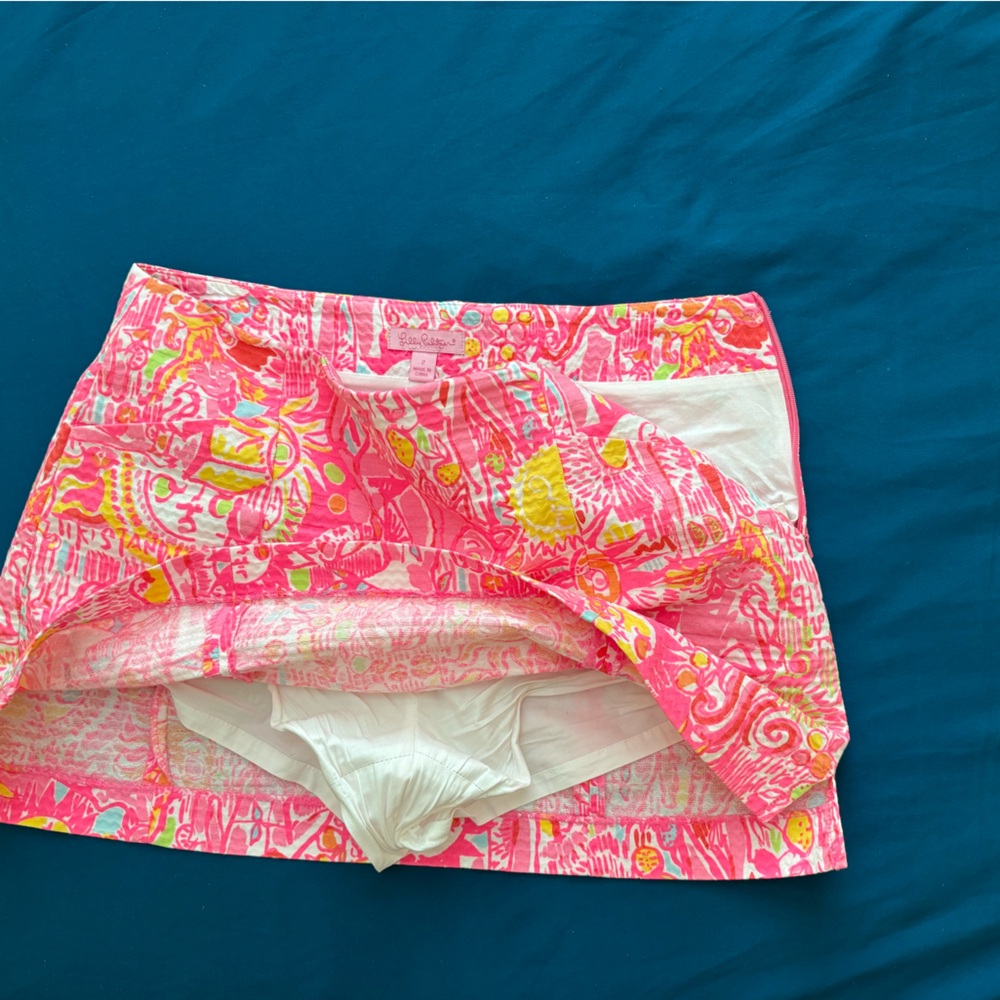 Lilly Pulitzer January Pickleball Tennis Golf Pink White Skirt Skort 100% Cotton - Picture 4 of 6